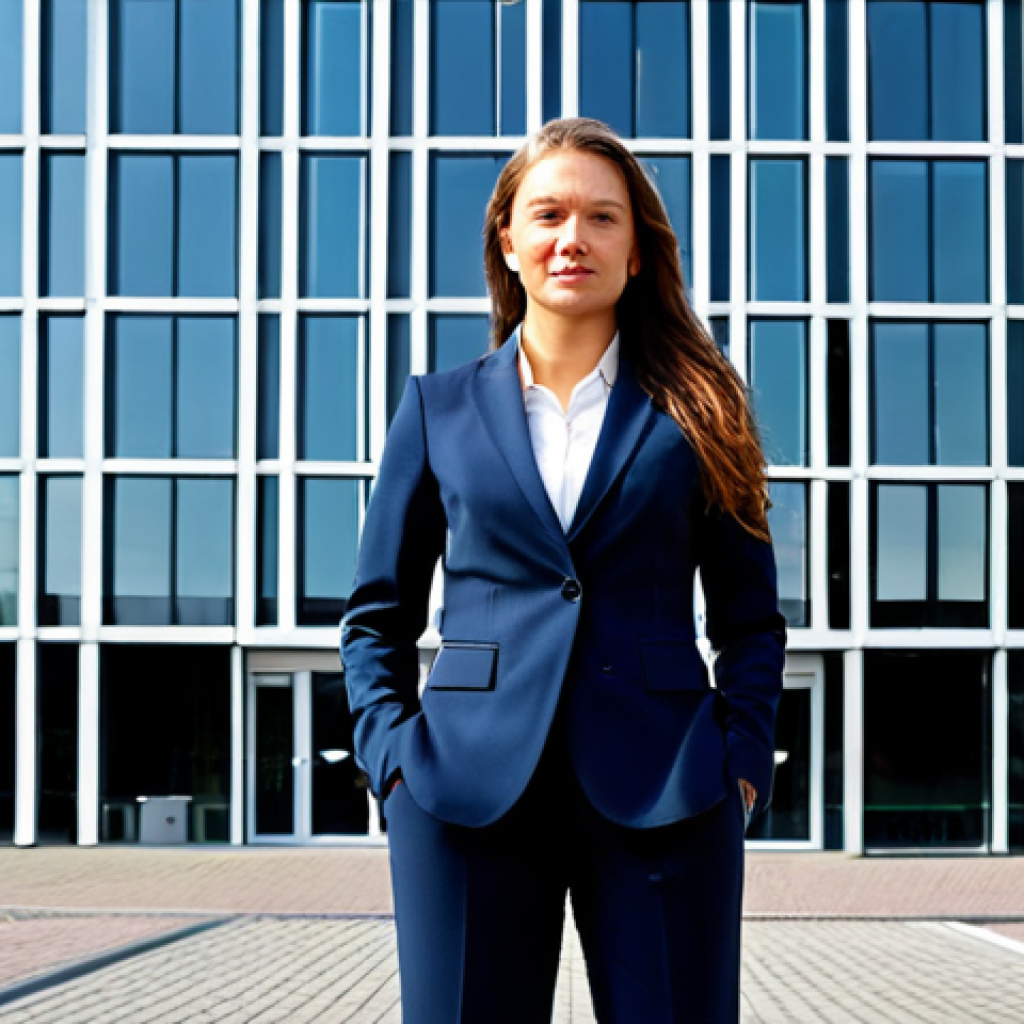 **
"A confident businesswoman in a professional, fully clothed pantsuit, standing in front of a modern office building in Amsterdam, appropriate attire, safe for work, perfect anatomy, natural proportions, high quality, professional photography."
**