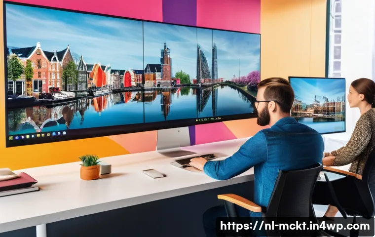 이메일 마케팅 자동화의 기술과 트렌드 - A vibrant Dutch digital marketing office scene showing a diverse team collaborating on automated ema...