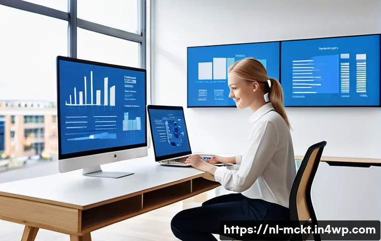 고급 이메일 마케팅 자동화 기술 - A modern, bright office scene showing a Dutch marketing professional analyzing email campaign data o...