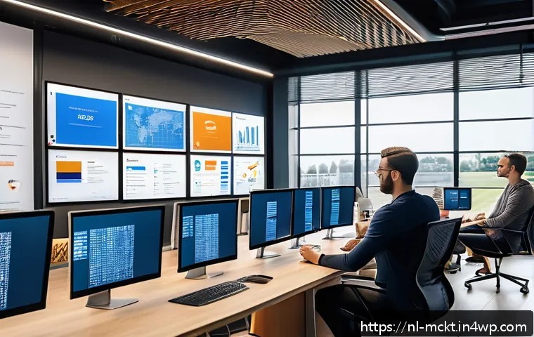 이메일 마케팅 자동화의 진화하는 기술 - A modern Dutch digital marketing office environment showing a diverse team of professionals collabor...