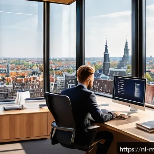 이메일 마케팅 자동화에서의 주기성 - A modern Dutch office setting with a young marketing professional analyzing email campaign data on m...