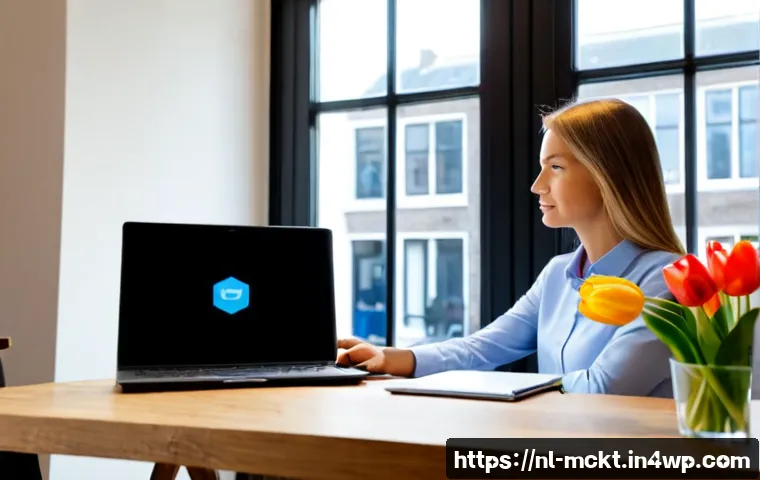 Home 17 이메일 오픈율을 높이기 위한 자동화 팁 - Photorealistic Dutch small-business professional at a bright Amsterdam home office, reviewing a clea...